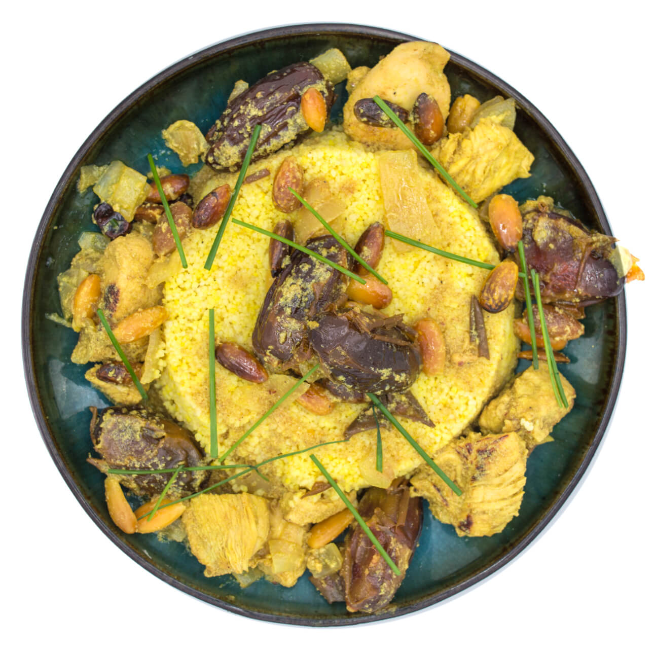 Tajine de poulet au miel, dattes et amandes