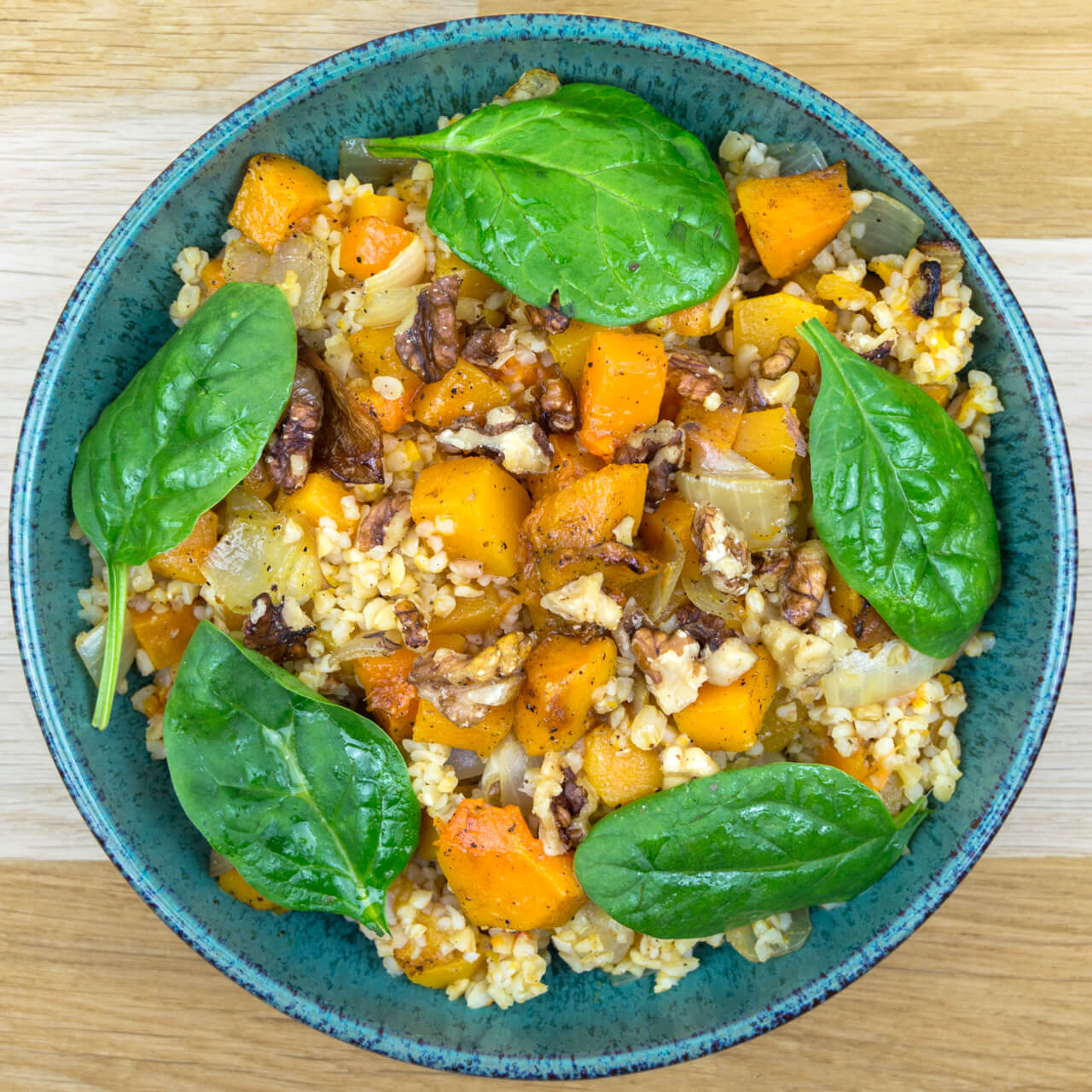 Salade de boulgour, butternut rôti et épinard
