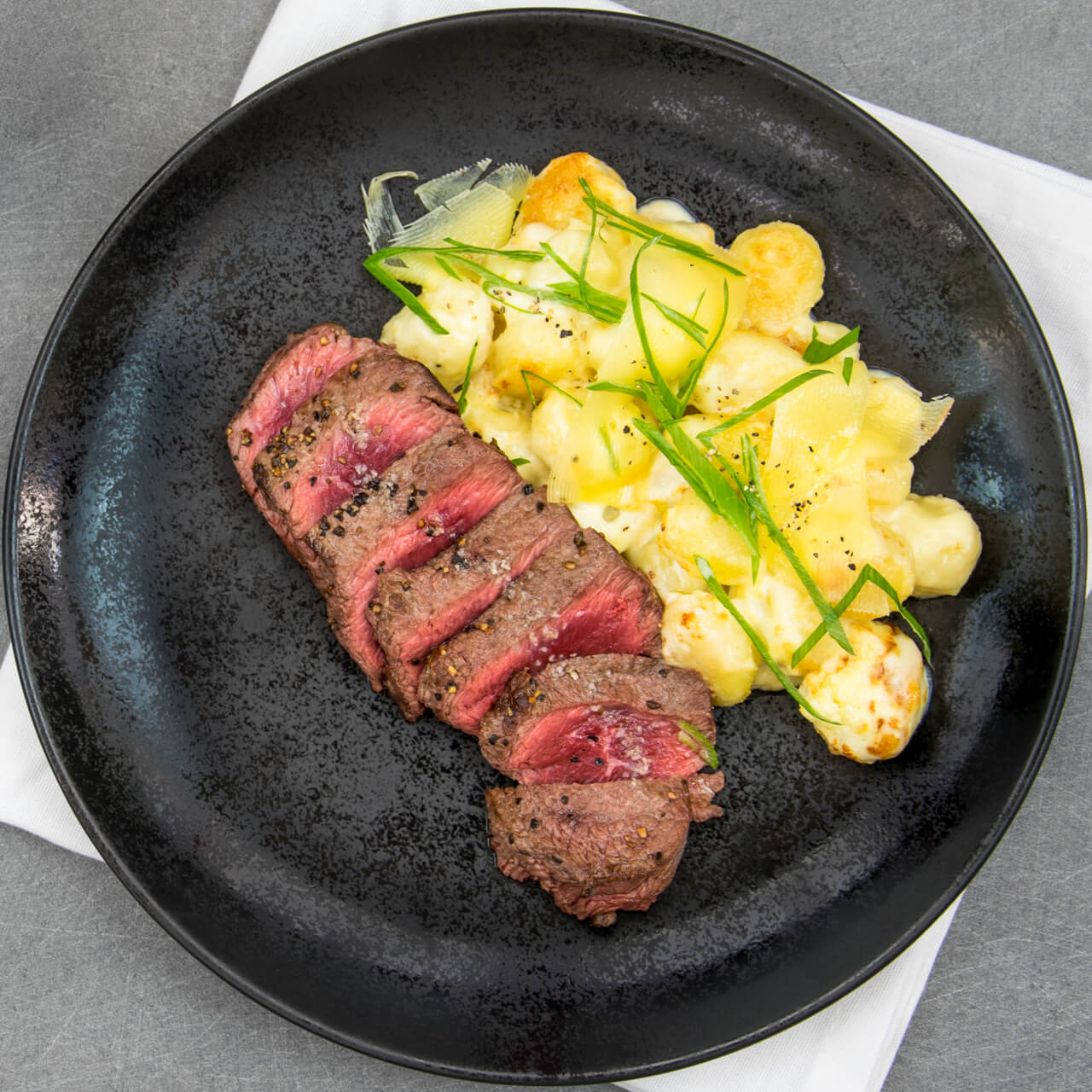 Boeuf sauce au poivre, gnocchi fait maison au comté AOP
