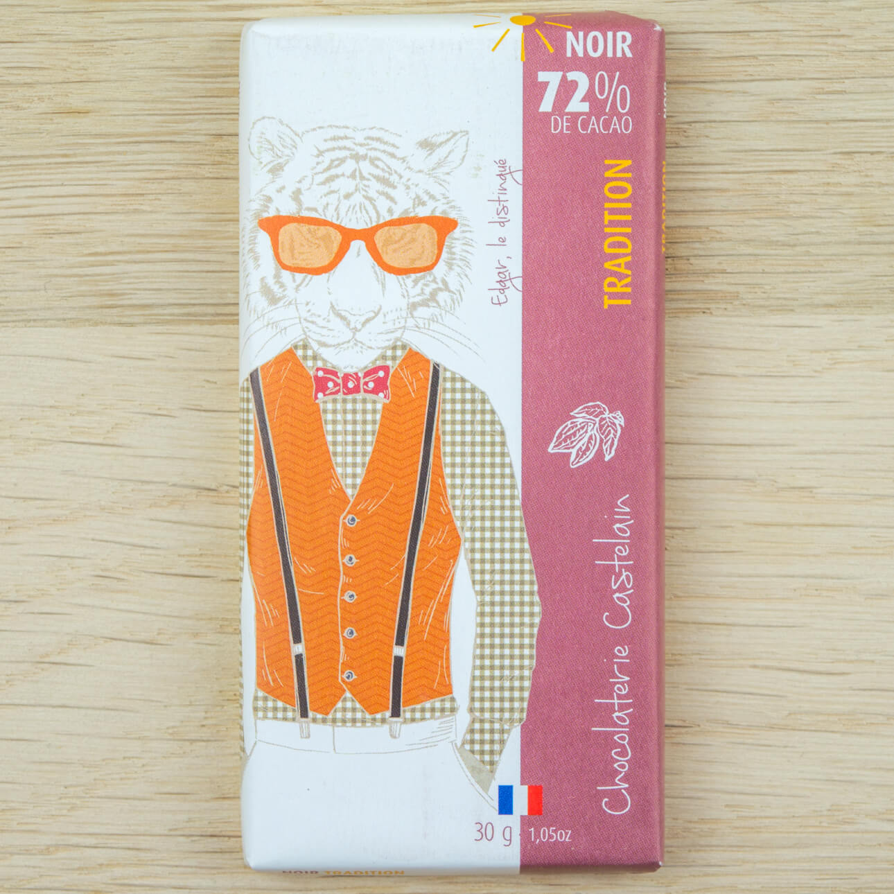 Mini-tablette de chocolat noir BIO 72% 30g - Chocolaterie Castelain