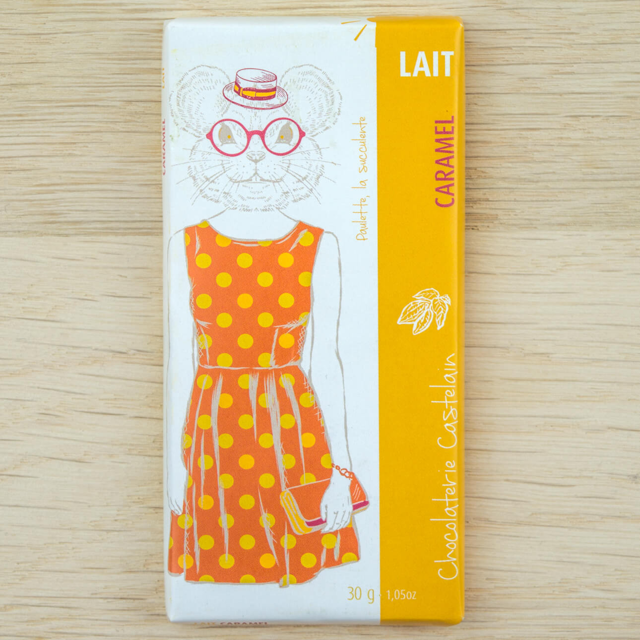 Mini-tablette de chocolat au lait, éclats de caramel 30g - Chocolaterie Castelain