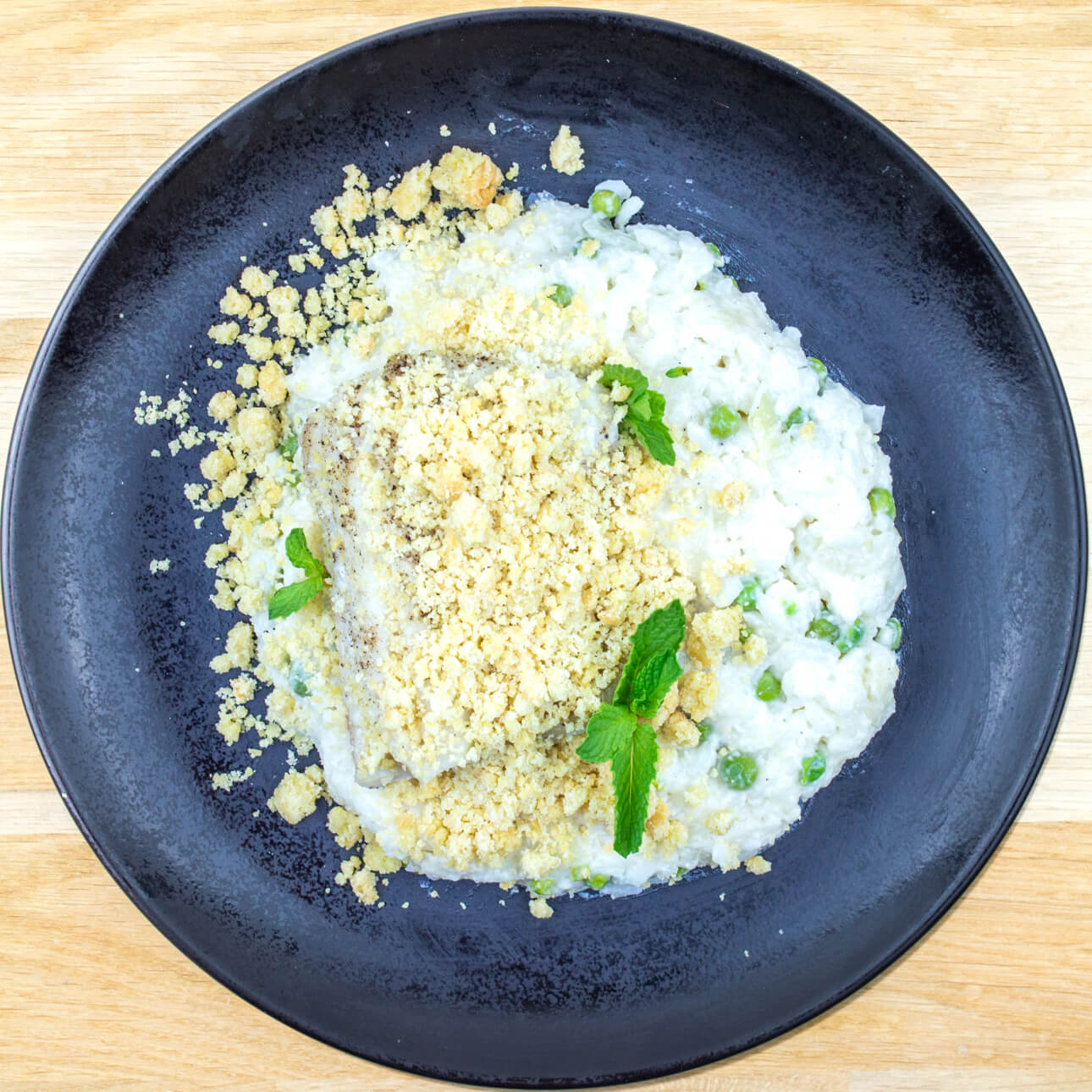 Colin en croute, risotto de petit pois et menthe