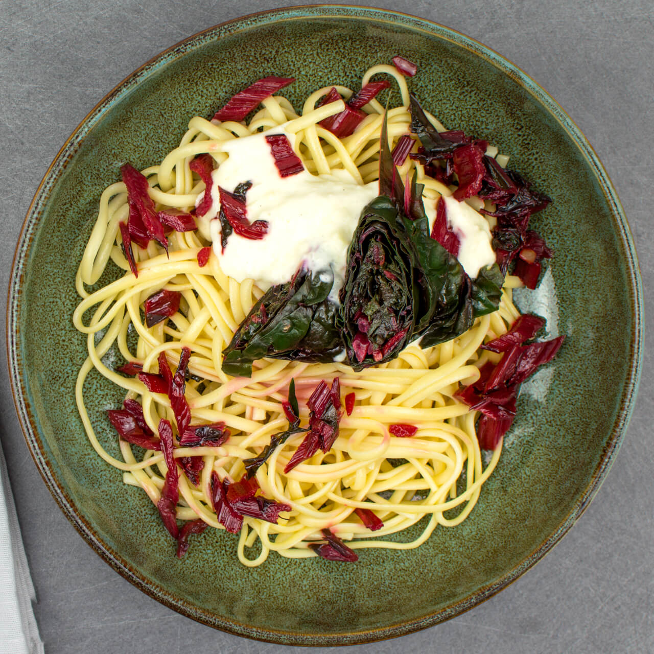 Linguine et blettes farcies au cantal